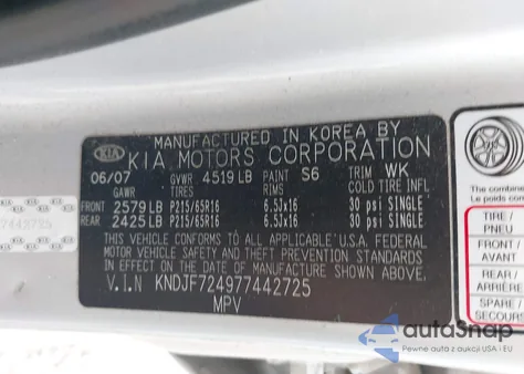 2007 Kia Sportage Lx from USA, damaged, VIN KNDJF724977442725